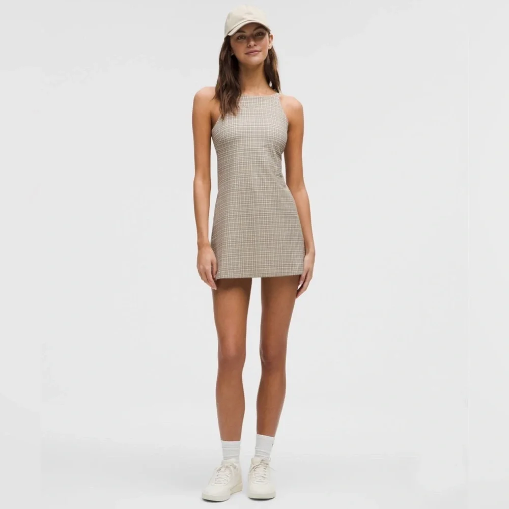 ππ€ Lululemon Align High Neck Dress - Glow Grid Light Ivory Multi - Picture 1 of 10